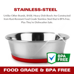 BASIL Heavy Dish Anti-Skid Steel Pet Feeding Bowls with Silicon Bottom - The Basil Pet Care