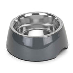 BASIL Solid Grey Pet Feeding Bowl Set, Melamine and Stainless Steel