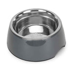 BASIL Solid Grey Pet Feeding Bowl Set, Melamine and Stainless Steel