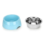 BASIL Solid Blue Pet Feeding Bowl Set, Melamine and Stainless Steel