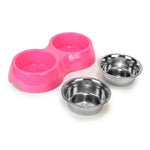 Double Bowl Feeding Set for Dogs & Puppies (Pink)