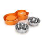 Double Bowl Feeding Set for Dogs & Puppies (Orange)