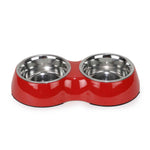 Double Bowl Feeding Set for Dogs & Puppies (Red)