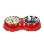 Double Bowl Feeding Set for Dogs & Puppies (Red)