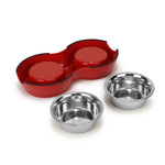 Double Bowl Feeding Set for Dogs & Puppies (Red)