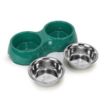 Double Bowl Feeding Set for Dogs & Puppies (Green)