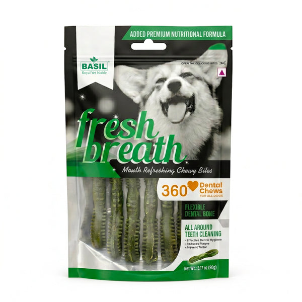 BASIL Fresh Breath 360* Dental Chew Treat for Dogs & Puppies | 90 Grams