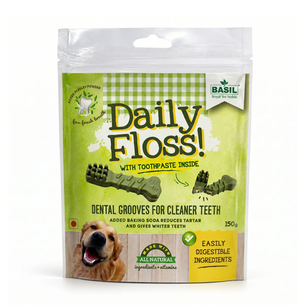 BASIL Daily Floss Toothpaste Filled Chew Treat for Dogs & Puppies | 150 Grams