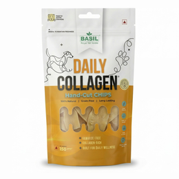 Basil Daily Collagen Hand-Cut Chips for Dogs | Rawhide-Free High Protein Chew | Natural Alternative to Rawhide & Yak Cheese | Long-Lasting Support for Joints, Skin & Dental Health