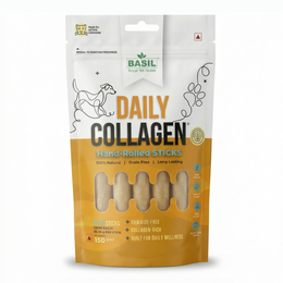 Basil Daily Collagen Hand-Rolled Sticks for Dogs | Rawhide-Free High Protein Chew | Natural Alternative to Rawhide & Yak Cheese | Long-Lasting Support for Joints, Skin & Dental Health