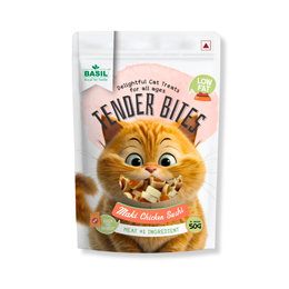 BASIL TENDER BITES Maki Chicken Sushi – Premium Cat Treat | 50g Pack | High Protein, Grain-Free, Healthy Reward Snack for Cats & Kittens - The Basil Pet Care