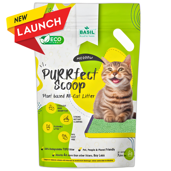 BASIL PURRfect Scoop Cat Litter, Eco-Friendly & Biodegradable TOFU Cat Litter, 7 Ltr