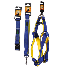 Basil Padded Leash, Collar, and Harness Set for Dogs – Comfortable & Durable Walk Essential, Solid Blue