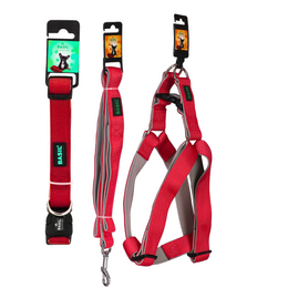Basil Padded Leash, Collar, and Harness Set for Dogs – Comfortable & Durable Walk Essential, Solid Red