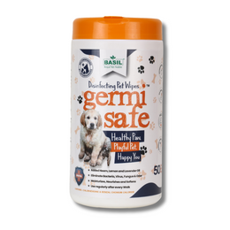 BASIL Germisafe Pet Wipes for Dogs, 50 Wipes with Added Neem, Lemon and Lavender Oil
