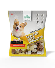 Dog Biscuits, Round Shaped, Chicken Flavor - Suitable for All Breeds, Small Dogs - 900 Grams