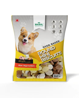 Dog Biscuits, Round Shaped, Chicken Flavor - Suitable for All Breeds, Small Dogs - 900 Grams