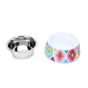 BASIL Ikkat Pet Feeding Bowl, Stainless Steel & Melamine