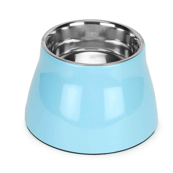 BASIL Elevated Melamine and Stainless Steel Pet Feeding Bowls for Bigger Ears Dogs, 500ml (Blue)