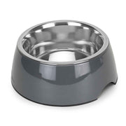 BASIL Solid Grey Pet Feeding Bowl Set, Melamine and Stainless Steel