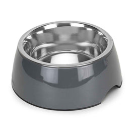 BASIL Solid Grey Pet Feeding Bowl Set, Melamine and Stainless Steel