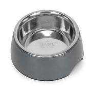 BASIL Solid Grey Pet Feeding Bowl Set, Melamine and Stainless Steel