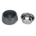 BASIL Solid Grey Pet Feeding Bowl Set, Melamine and Stainless Steel