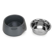 BASIL Solid Grey Pet Feeding Bowl Set, Melamine and Stainless Steel