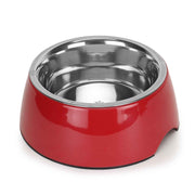 BASIL Solid Red Pet Feeding Bowl Set, Melamine and Stainless Steel