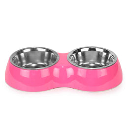 Double Bowl Feeding Set for Dogs & Puppies (Pink)