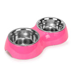 Double Bowl Feeding Set for Dogs & Puppies (Pink)