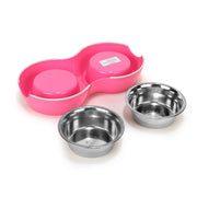 Double Bowl Feeding Set for Dogs & Puppies (Pink)