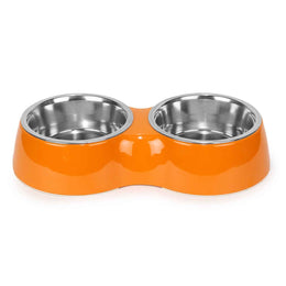 Double Bowl Feeding Set for Dogs & Puppies (Orange)
