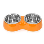 Double Bowl Feeding Set for Dogs & Puppies (Orange)
