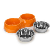 Double Bowl Feeding Set for Dogs & Puppies (Orange)