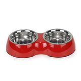 Double Bowl Feeding Set for Dogs & Puppies (Red)