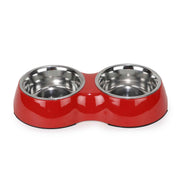 Double Bowl Feeding Set for Dogs & Puppies (Red)