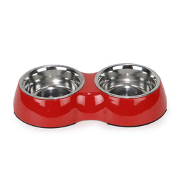 Double Bowl Feeding Set for Dogs & Puppies (Red)