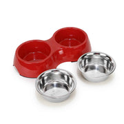 Double Bowl Feeding Set for Dogs & Puppies (Red)