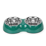 Double Bowl Feeding Set for Dogs & Puppies (Green)