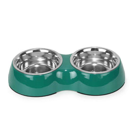 Double Bowl Feeding Set for Dogs & Puppies (Green)