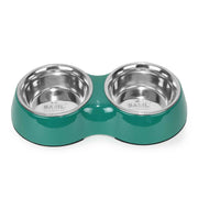 Double Bowl Feeding Set for Dogs & Puppies (Green)