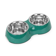 Double Bowl Feeding Set for Dogs & Puppies (Green)
