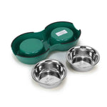 Double Bowl Feeding Set for Dogs & Puppies (Green)