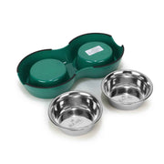 Double Bowl Feeding Set for Dogs & Puppies (Green)