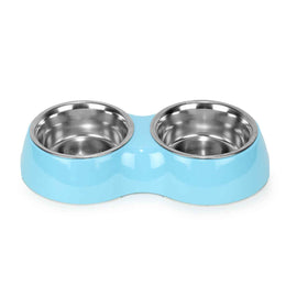 Double Bowl Feeding Set for Dogs & Puppies (Blue)