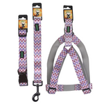 BASIL Padded Adjustable Pet Collar, 4 Ft Leash & Harness (Zig Zag, Purple)