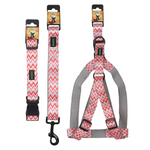 BASIL Padded Adjustable Pet Collar, 4 Ft Leash & Harness (Zig Zag, Red) - The Basil Pet Care