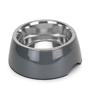 BASIL Solid Grey Pet Feeding Bowl Set, Melamine and Stainless Steel